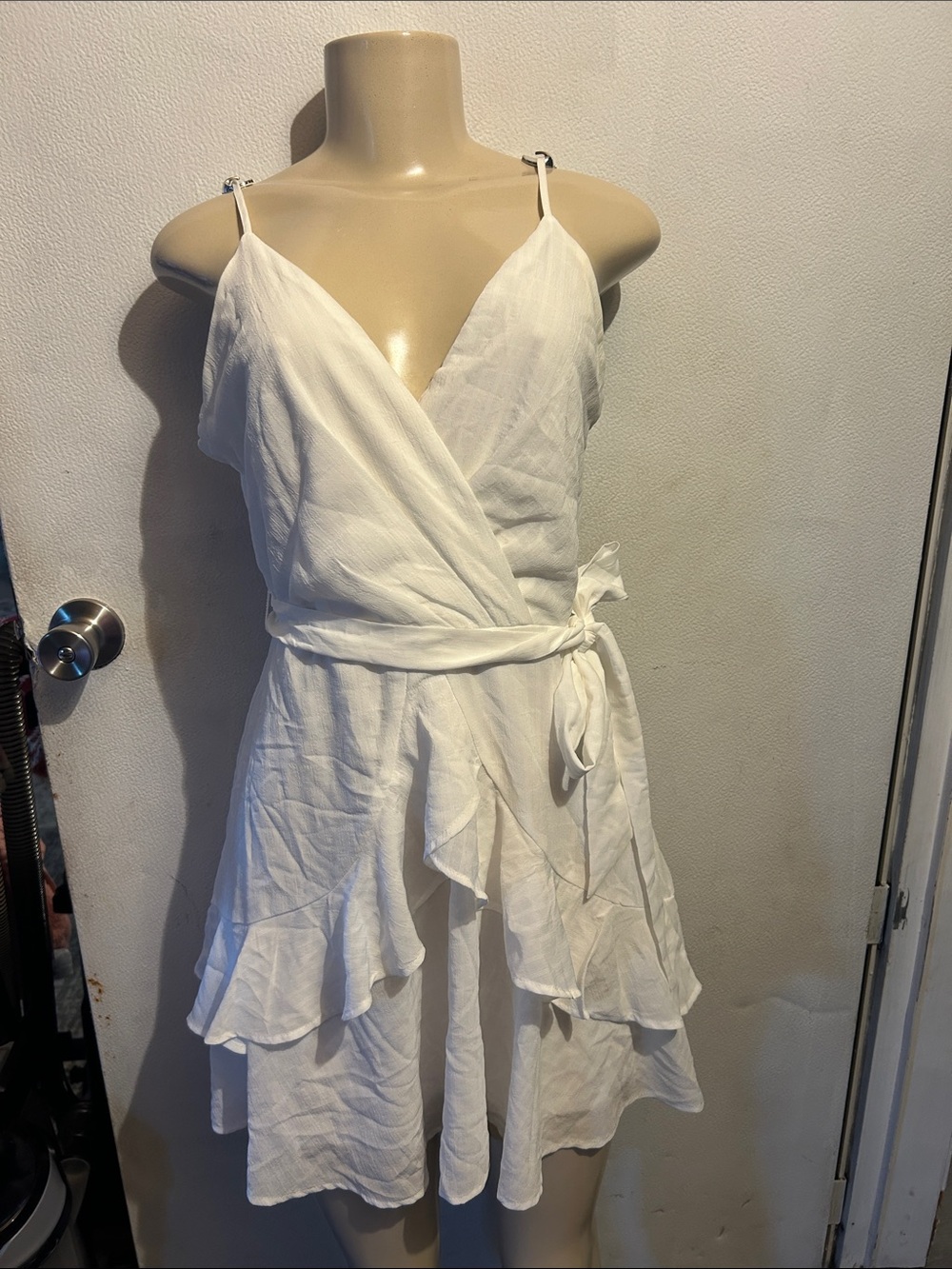 Trixxi White Wrap Ruffle Mini Dress